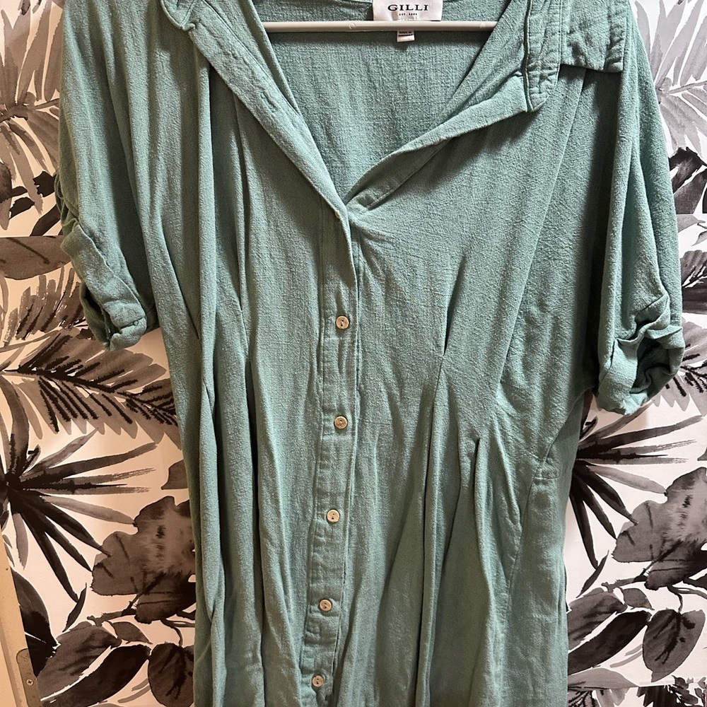 Gilli Women's Green Button-Up Shirt Dress